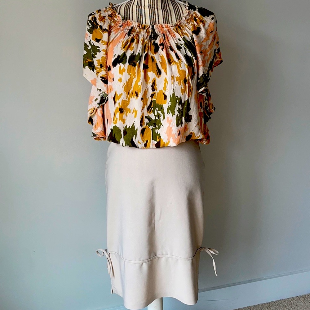 Khaki pencil skirt with side slits